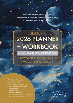 Bild på Healer K 2026 Planner + Workbook; Moon phases & Astrology, Tarot & Grand Lenormand, Modern Psychology